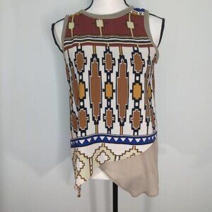 Zara Collection Womens Aztec Asymmetrical Top Sleeveless Bohemian Multicolor S